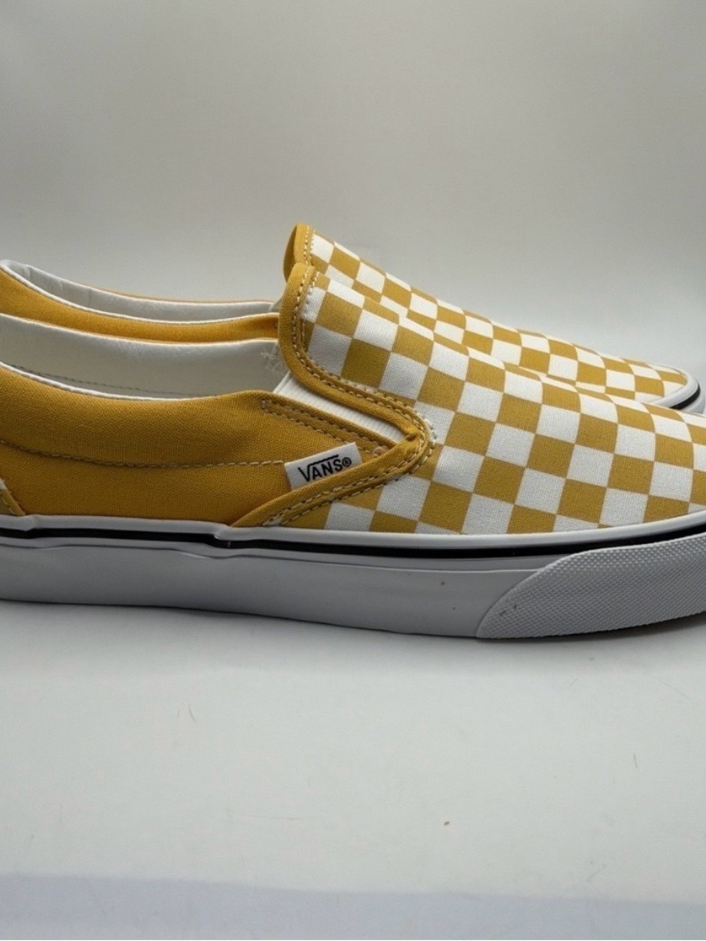 Vans Men Checkerboard Slip-On Sneakers in Gold and White
